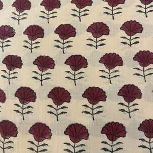 Tela de Algodón Estampada a Mano, Diseño Floral Buti Blanco y Marrón, Material de Algodón Suave Hecho a Mano en India para Vestidos - Product Image 2
