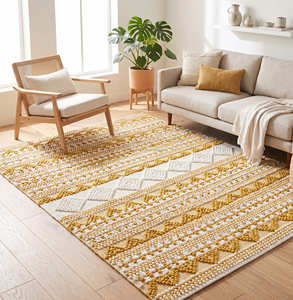 Geometric Bohemian Hand Knotted Wool Area <b>Rug</b> Rectangle MediumPile Living Room Use Durable Cotton Tufted <b>Boho</b> <b>Rug</b> - Product Image 1