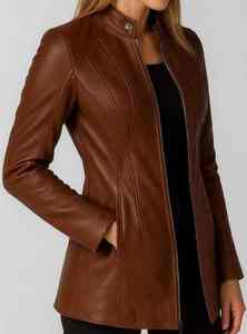 Veste d'hiver pour femme en cuir véritable de haute qualité, col montant, logo frontal, chauffante, séchage rapide, respirante, longueur standard, en promotion - Product Image 2