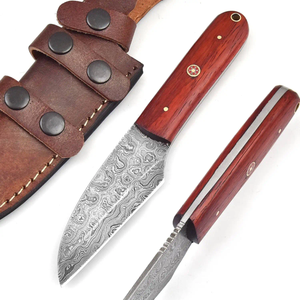 Couteau de chasse/découpe personnalisable en acier inoxydable OEM avec manche en bois Pakka, étui en cuir, fabrication artisanale, marque ZA DAMASCUS MAKERS - Product Image 1