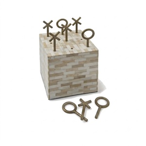 Premium Bone Block Tic Tac Toe Game with Metal Storage Box Naughts and Crosses Travel Board Game Tabletop Family Game Home Decor - Product Image 1