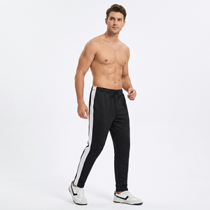 Pantalon de survêtement noir pour homme avec bandes latérales blanches, cordon de serrage haute, décontracté, sans couture, léger, respirant, tricoté, pour l'automne - Product Image 4