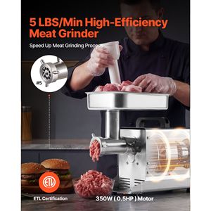Tritacarne Elettrico Commerciale con Capacità di 5 Libbre/Minuto # Tritacarne 5 Mincer con 3 Dischi e 3 Tubi per Insaccare, 350W/0.5HP, Acciaio Inossidabile - Product Image 2