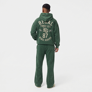 Conjunto de Sudadera con Capucha y Pantalones Deportivos para Hombre, Estilo Vintage Lavado, con Cremallera, Estampado, Lavado Ácido, Pantalones Deportivos Acampanados - Product Image 2
