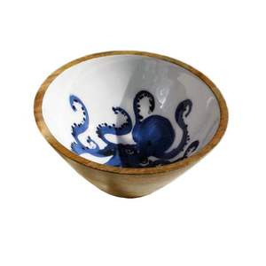 Tazón Redondo de Madera Antigua con Estampado Esmaltado para Servir, Decorativo para Mesa de Comedor, para Frutas, Ensaladas y Pasta - Product Image 6