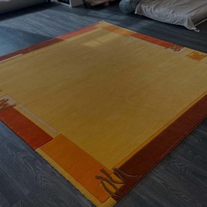 Tapis classique beige avec bordure marron rouille, motif abstrait, tapis design, tapis classique pour salon, chambre à coucher, décoration de luxe pour la maison, revêtement de sol - Product Image 6