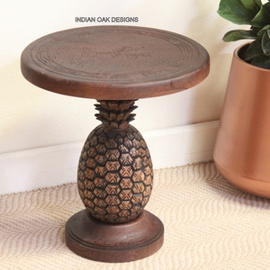 Wooden <b>Coffee</b> <b>Table</b> | <b>Rustic</b> Hand Carved <b>Coffee</b> <b>Table</b> | Pineapple Shaped Contemporary Living Room Solid Wood Indian Oak - Product Image 1
