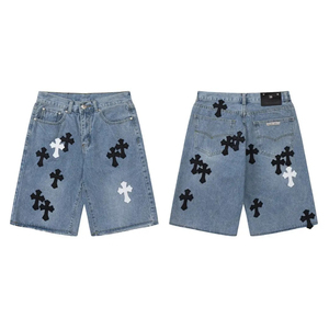 Custom Summer Y2K Casual Straight Streetwear Hip Pop Vintage Ripped Distressed Embroidery <b>Patch</b> Washed Denim <b>Shorts</b> <b>Men</b> - Product Image 2