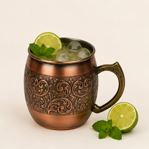 Taza Moscow Mule de Cobre Repujado Hecha a Mano de Primera Calidad con Acabado Antiguo y Patrón Floral, Jarra de Cerveza para Bar en Casa y Negocios - Product Image 6