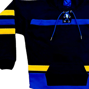 เสื้อฮู้ดปักลาย SGRho สำหรับสตรี  ผ้าฟลีซพรีเมียมสำหรับฤดูหนาว  เสื้อผ้าสไตล์กรีก  โลโก้สั่งทำได้ สีน้ำเงินทอง - Product Image 4