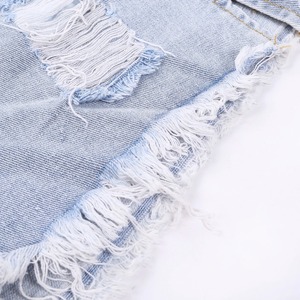 Shorts en jean déchirés à taille haute pour femme, décontractés, d'été, à ourlet effiloché, délavés - Product Image 3