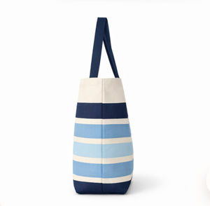 Custom <b>Large</b> Canvas Tote <b>Bag</b> Striped Blue White Shoulder Handle Reusable beach tote <b>Bag</b> Daily Use - Product Image 2