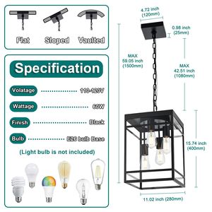 Lampada a Sospensione Nera da Esterno con Pannello in Vetro Smerigliato, Grande Lampadario Lineare da Esterno per Portico - Product Image 5