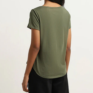 Camiseta Corta de Moda para Mujer, Color Verde Oliva, Cuello Redondo, Manga Corta, Logotipo Estampado, Corte Holgado Informal, 100% Algodón, para Primavera/Verano - Product Image 2