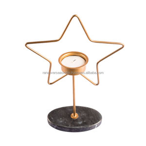 Modern Luxury Hot Sale Metal <b>Star</b> Tea <b>Light</b> Candle Holder on Marble Base Gold Finished Great for Wedding Decor Table Centerpiece - Product Image 1