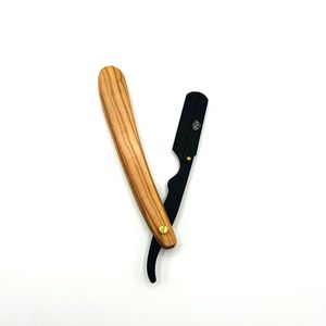 Light Brown Wooden Handle Professional Barber <b>Razor</b> Black <b>Single</b> <b>Blade</b> hair Instrument Customized Logo Printing - Product Image 4