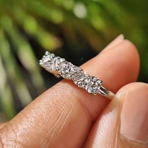 925 Sterling <b>Silver</b> Mixed Cut Moissanite Eternity <b>Ring</b> | Round & <b>Emerald</b> Cut VVS Wedding Band - Product Image 5