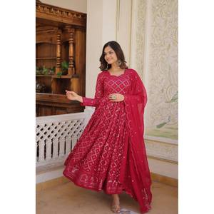 Livewear Designer Women's Purple Gown and Dupatta Set with <b>Sequins</b> Embroidery - Product Image 2