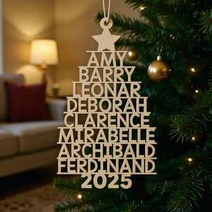 Adorno Navideño de Madera Personalizado con Nombres Cortados con Láser, Decoración Festiva 2025, Diseño Moderno - Product Image 3