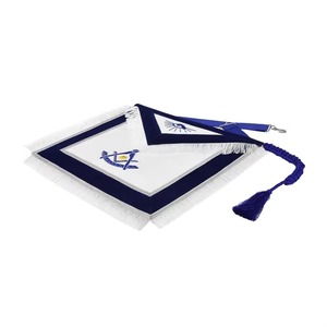 ผ้ากันเปื้อนกำมะหยี่ลายชนเผ่า Past Master Blue Lodge พร้อมงานปักมือ ขอบลูกไม้สีเงินและพู่ห้อยสำหรับทุกฤดูกาล MAP-0119 - Product Image 2