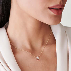 Collar con colgante de copo de nieve con circonitas baguette y redondas, chapado en oro de 14k, recién llegado, collar de plata de ley 925 con moissanita, joyería fina para mujer - Product Image 2