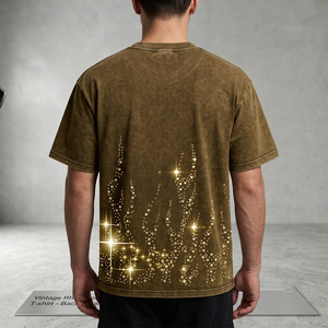 New <b>Trendy</b> Custom Acid Wash Rhinestone <b>T</b> <b>Shirt</b> 100% Cotton 300GSM Fabric Drop Short Sleeves <b>T</b> <b>Shirt</b> For Unisex Streetwear - Product Image 5
