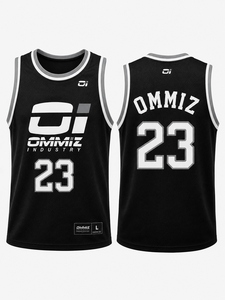 Ensemble d'uniformes de basketball pour hommes OMMIZ, personnalisé, noir, blanc, gris, col rond, jersey de basketball en tricot côtelé, Pakistan - Product Image 1