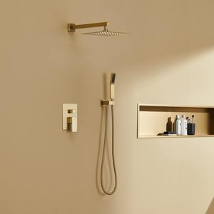 Brushed Gold Wall Mounted <strong>Shower</strong> Faucet Set, 10" Rainfall <strong>Head</strong> &amp; Hand <strong>Shower</strong>, Customizable, Fast Delivery Wholesale Supply - Product Image 1