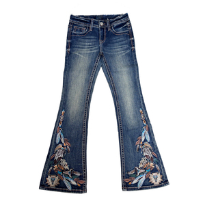 Jeans en denim évasés avec broderie personnalisée, ultra-doux, respirants, écologiques, broderie pour femmes, tissu de qualité supérieure, séchage rapide, coton - Product Image 2