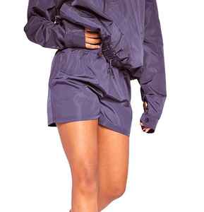 Purple Men's Summer Sporty Outerwear <b>Set</b> Stand Collar Windbreaker Jacket Shorts Solid Color Quick Dry Breathable Woven Fabric - Product Image 3