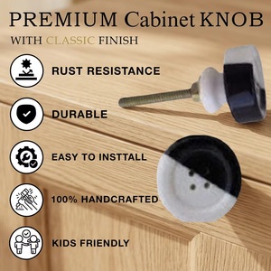 Modern Ceramic Cabinet Knob Round Black White Kitchen Drawer Handle Durable Furniture Pull - Product Image 2