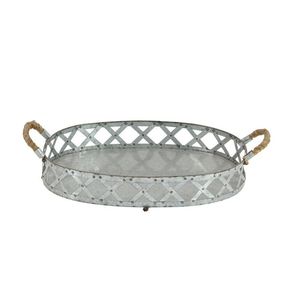 Bandeja de Servir Única de Hierro Galvanizado con Asa de Cuerda, Estilo Rústico para el Hogar, para Servir Comida y Decorar, Apta para Lavavajillas - Product Image 1