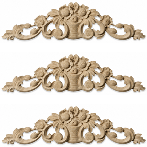 Applique décorative sculptée en bois massif motif floral pour armoires de cuisine - Product Image 1