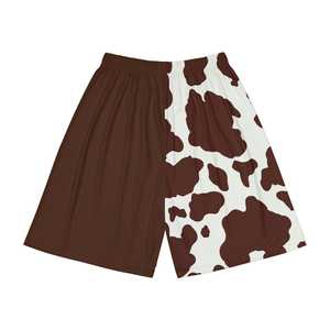 Shorts pour hommes marron à imprimé vache, taille élastique, séchage rapide, en tissu tissé décontracté, taille mi-haute, à motifs, pour le sport - Product Image 1