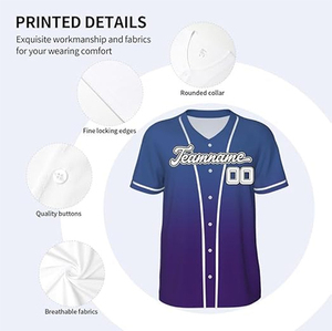 Maillot de baseball personnalisé OEM pour homme grande taille, respirant, séchage rapide, antibactérien, 2 boutons, 100% coton biologique, imprimé en sérigraphie - Product Image 6