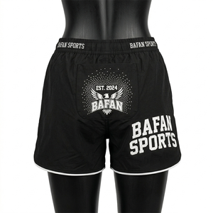 Shorts de baño de poliéster de lujo para mujer, de secado rápido, transpirables, en negro y blanco, con cintura elástica y logo impreso. - Product Image 1