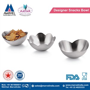 Stainless Steel Flower-Shaped Snack & Serving Bowl (Petal Design, <b>Brushed</b> Finish) - Product Image 2