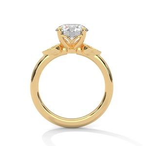 Anillo de compromiso floral de oro amarillo de 14 quilates con diamante redondo cultivado en laboratorio y detalles laterales de hoja, anillo solitario de diamante para mujer - Product Image 2