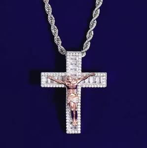 Iced Out <b>Cross</b> Pendant for <b>Men</b> with Rose Gold Jesus Figure and Moissanite in Luxury Hip Hop Rhodium Plated Jewellery Style - Product Image 3
