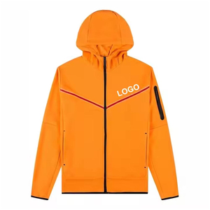 Survêtement orange pour homme, manches longues, couleur unie, fermeture éclair à capuche, respirant, polyester, vêtement d'automne, coupe classique - Product Image 3