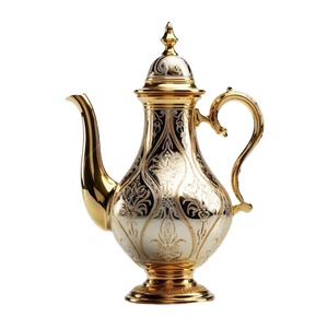 Théière en laiton de style Mughlai d'art indien avec couvercle et une poignée de concepteur, conception gravée, articles de service, vaisselle arabe Dallah - Product Image 1