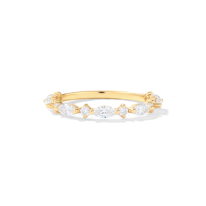 Bague de mariage minimaliste en or massif 10K 14K avec diamants de laboratoire taille marquise et ronds, et bague tendance en moissanite – Vente en gros - Product Image 1