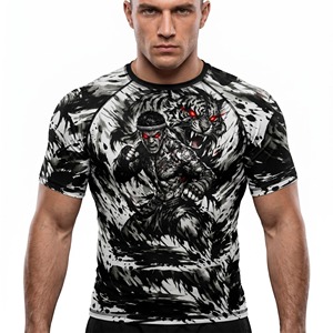 Rashguard à manches courtes pour homme, impression par sublimation, motif guerrier tigre, séchage rapide, polyester, vêtements d'entraînement - Product Image 1
