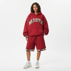 Ensemble 2 pièces en molleton de coton : sweat à capuche à manches longues et short, motif lettres imprimé, coupe décontractée, longueur au-dessus du genou, avec cordon de serrage - Product Image 4