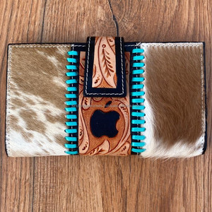 Cartera tallada a mano, recién llegada, funda de teléfono de embrague, Cartera de cuero de piel de vaca occidental, multiusos, carteras con logotipo de Apple - Product Image 2