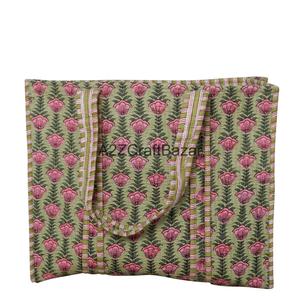 Quilted 100% Cotton Tote <b>Bag</b> Striped Pattern Large Capacity Reusable Eco Friendly Shopping Travel Daily Carry Long Handle - Product Image 5