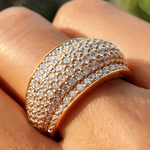 Moissanite Diamond Dome <b>Statement</b> <b>Ring</b> Chunky Multi Row Pave Set Men's Wedding Band 925 Sterling Silver Hip Hop Style Jewelry - Product Image 3