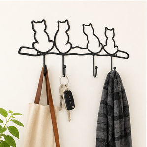 Heavy Duty Black Iron Cat Key Holder Wall Mounted <b>Hook</b> Rack Decorative 4-<b>Hook</b> Metal Hanger For Coats Bags And <b>Towels</b> Decor - Product Image 4