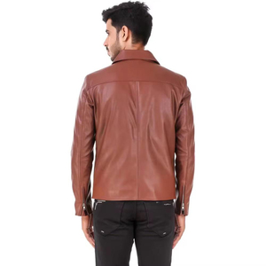 Veste en cuir en promotion, nouvelle arrivée, en cuir véritable, grande taille, pour moto, unie, avec poches, pour hommes - Product Image 3