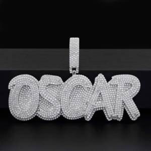 Mens 925 Silver Moissanite <b>Custom</b> <b>Name</b> Pendant Iced Bubble Letter <b>Necklace</b> Personalised Statement Jewellery Gift for Men - Product Image 5